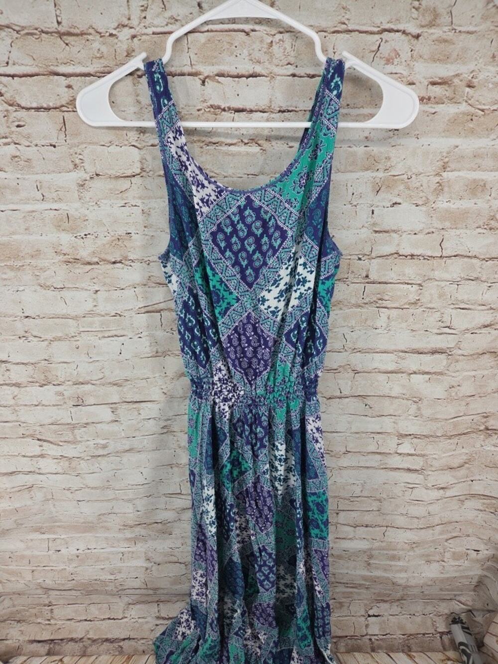 Chelsea and Violet Womens Sun Dress Size Large Blue Green Sleeveless Open Back